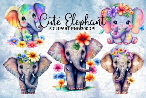 Flower Baby Elephant Sublimation Clipart Poster 1