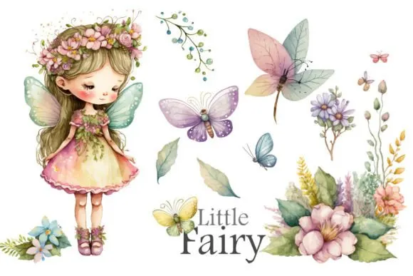 Little Fairy Watercolor Clipart Bundle - Whimsical PNG Images