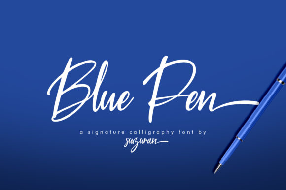 Blue Pen Script Font Poster 1