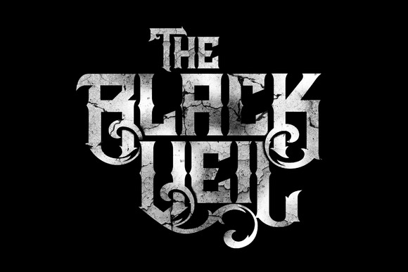 Display showcasing the versatile and detailed style of the Black Veil font variations.