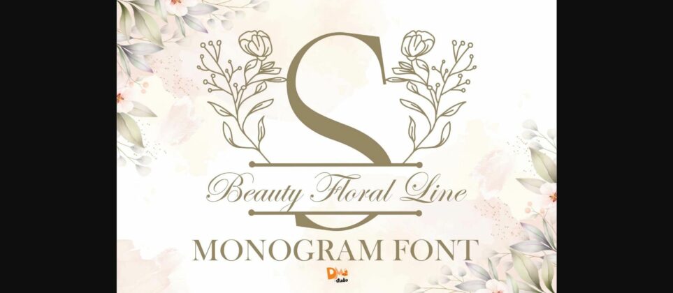 Beauty Floral Line Monogram Font Poster 3