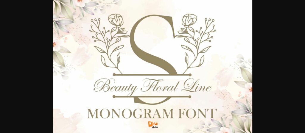 Beauty Floral Line Monogram Font Poster 1