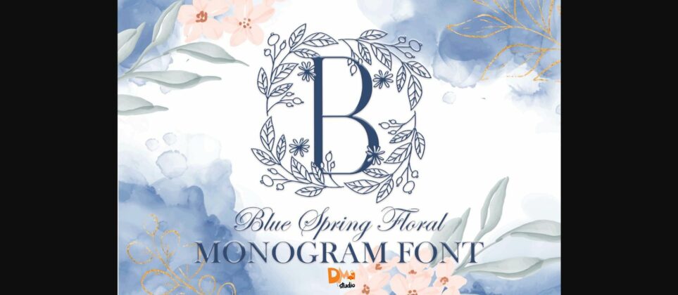 Blue Spring Floral Monogram Font Poster 3