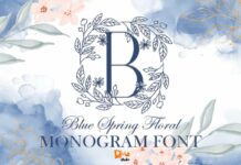 Blue Spring Floral Monogram Font Poster 1