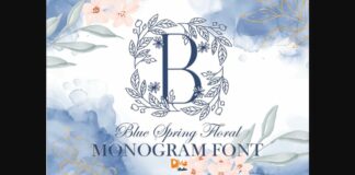 Blue Spring Floral Monogram Font Poster 1
