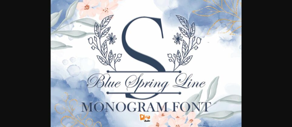 Blue Spring Line Monogram Font Poster 3