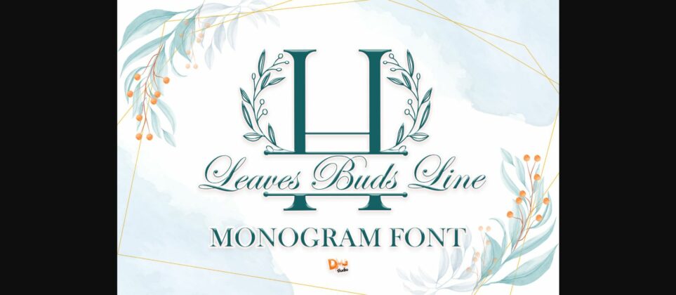Leaves Buds Line Monogram Font Poster 3
