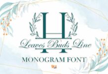 Leaves Buds Line Monogram Font Poster 1