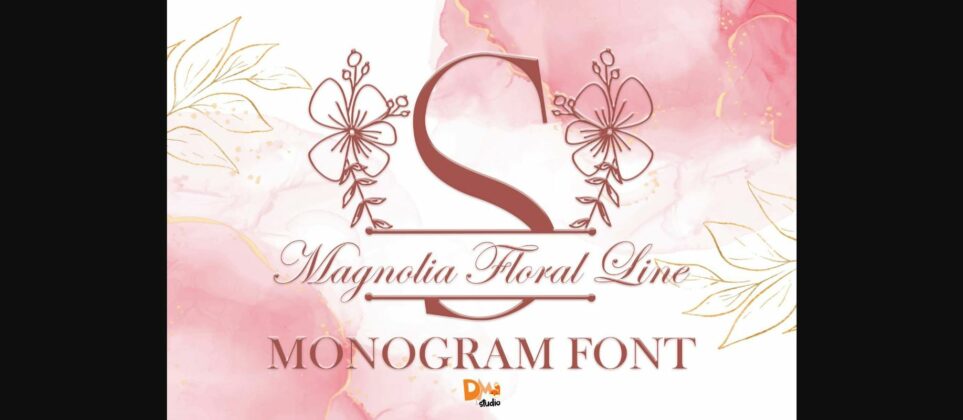 Magnolia Floral Line Monogram Font Poster 3