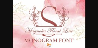 Magnolia Floral Line Monogram Font Poster 1