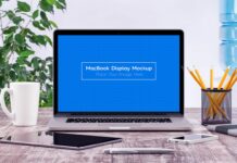 5 Workplace MacBook Display Mockups Poster 1