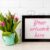 Black Brown Landscape Frame Mockup with Magenta Tulips in Mint Green Pitcher.