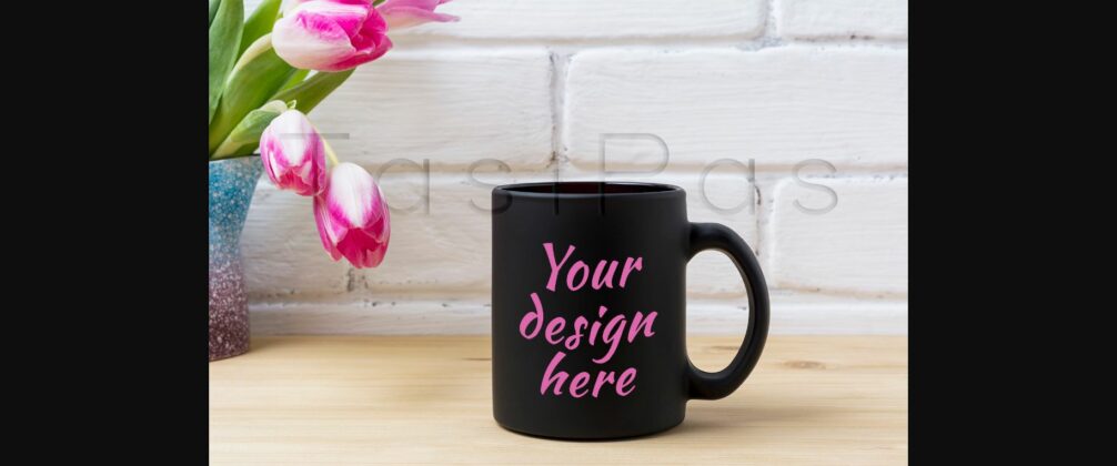 Black Coffee Mug Mockup with Magenta Tulip Poster 4