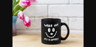 Black Coffee Mug Mockup with Magenta Tulip Poster 1