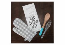 Farmhouse Kitchen Tea Towel Mockup Poster 1