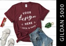 Girls Maroon Gildan 5000 T Shirt Mockup Poster 1