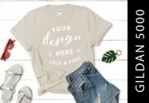 Girls Natural Gildan 5000 TShirt Mockup Girls Natural Gildan 5000 TShirt Mockup Poster 1