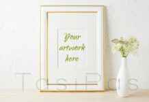 Gold Decorated Frame Mockup with White and Pink Wildflowers Poster 1