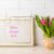 Gold Decorated Landscape Frame Mockup with Bright Pink Tulips in Golden Vase