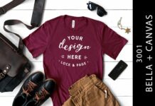 Male Maroon Bella Canvas 3001 Mockup Poster 1
