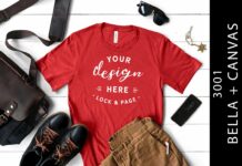 Male Red Bella Canvas 3001 TShirt Mockup Poster 1