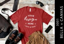 Mens Canvas Red Bella Canvas 3001 Mockup Poster 1