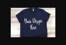 Navy V-Neck Unisex T-shirt Mockup Photo Poster 1