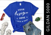 Neon Blue Gildan 5000 T Shirt Mockup Poster 1