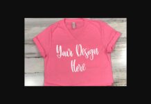 Neon Pink V-Neck T-Shirt Mockup Photo Poster 1
