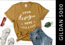 Old Gold Gildan 5000 T-Shirt Mockup Poster 1