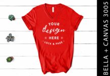 Red Bella Canvas 3005 V Neck Mockup Poster 1