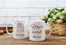 Two Coffee Mug Mockup with Basket of Flowers Poster 1