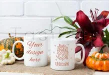 Two Coffee Mug Mockup with Pumpkins and Lily Two Coffee Mug Mockup with Pumpkins and Lily Poster 1