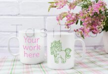 Two Coffee Mug Mockup with Small Pink Flowers Poster 1