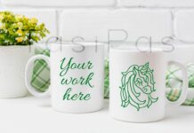 Two Coffee Mug Mockup with Yellow and Green Flowers Poster 1