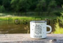 White Campfire Enamel Mug Mockup River View. Poster 1