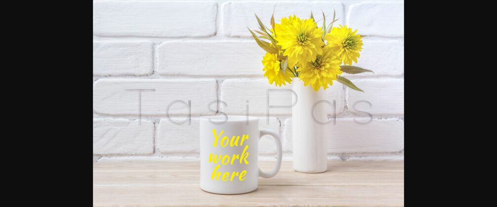 White Coffee Mug Mockup with Golden Ball Flower Poster 4