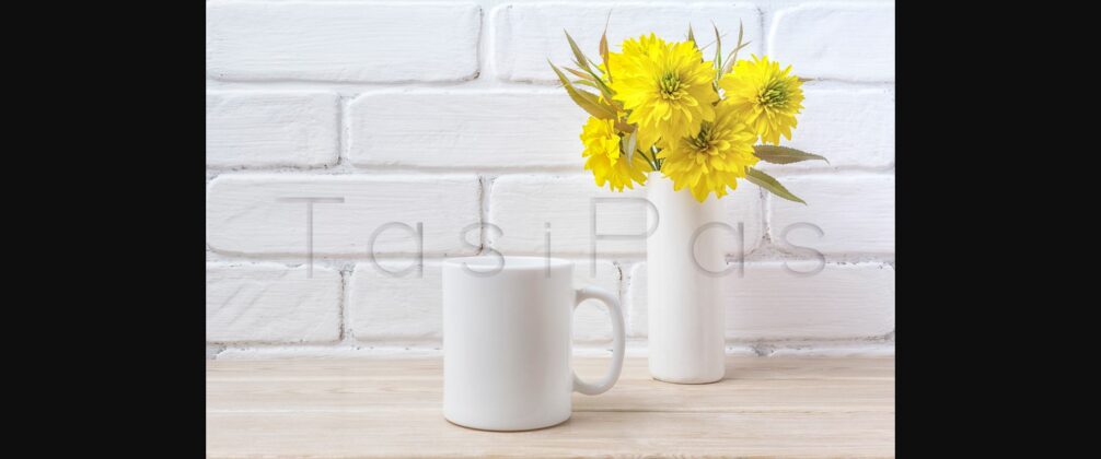 White Coffee Mug Mockup with Golden Ball Flower Poster 5