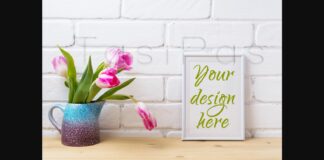 White Frame Mockup with Pink Tulip Poster 1