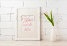 White Frame Mockup with Tender Pink Tulip White Frame Mockup with Tender Pink Tulip Poster 1