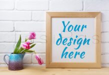 Wooden Frame Mockup with Pink Tulip Poster 1