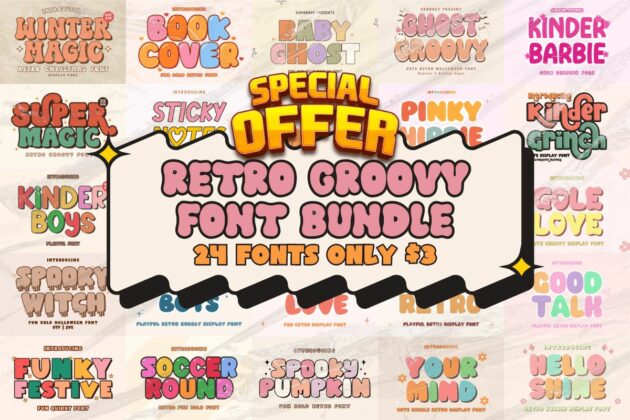 Retro Groovy Font Bundle Poster 1