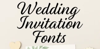 Elegant wedding invitation card with floral design and handwritten font style on a beige background.